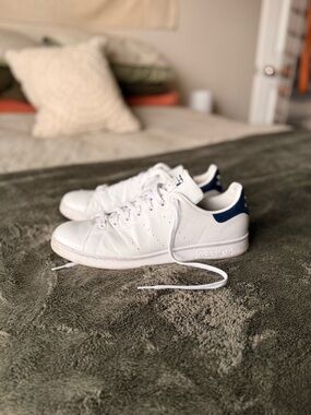 adidas White and Navy Low-Top Leather Sneakers